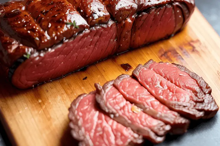 Bavette sous vide op een houten snijplank