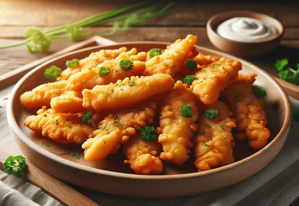 Zelf Kippeling maken recept voor zelfgemaakte kippeling in een schaal. Geserveerd met saus.